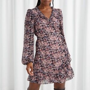 & Other Stories Multicolor Floral Long Sleeve Dress Ruffled Mini Wrap Dress